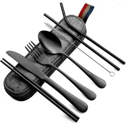 Flatware Sets 8PCS Portable Cutlery Single Box Suitable For Outdoor Picnic Travel Students Dinnerware Chopsticks Fork Spoon Knife Easy To