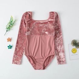 Stage Wear Training Dance Diamond Velvet Long Sleeve Openable Crotch Cotton Spandex Girls Children Kids Ballet Leotards