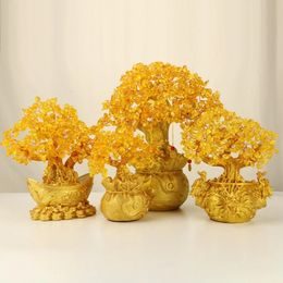 Novelty Lucky-Tree Home Decorations Yellow Crystal Money Tree Chinese Feng Shui Wealth Fortune Tree Desktop Ornament Ins 240119