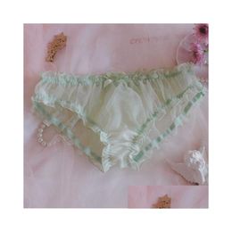 Underpants Sissy Briefs Men Underwear Floral Bow Tie Lace Panties Ruffles Chiffon Bikini Pouch Brief For Man Sheer Mesh Breathable D Dh2Ij