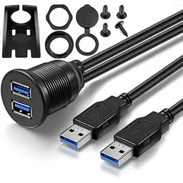 1m 3ft 2 Ports Dual USB 3.0 Male To Female Flush Mount Car Extension Cable For Truck Boat Motorcycle Dashboard Panel