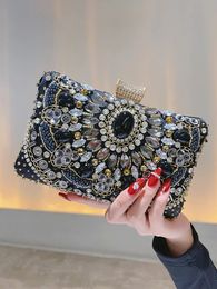 Beaded Rhinestone Evening Bag Elegant Box Clutch Purse Women's Wedding Handbags For Party Prom 240125