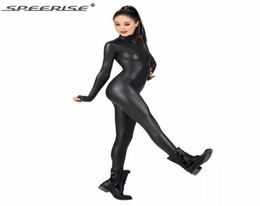 Women039s Costume Lycra Spandex Full Bodysuit Dance Ballet Gymnastics Catsuit Adult Black Long Sleeve Shiny Metallic Unitard113208342