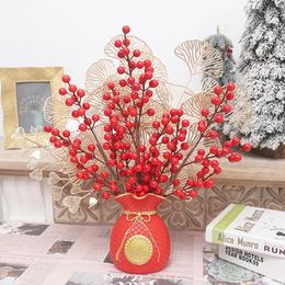 Decorative Flowers Artificial Red Berry Flower Foam Long Branch Fake Plant For Home Vase Ornaments Year 2024 Party Table Christmas