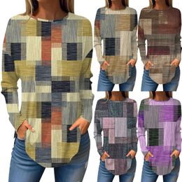 Women's T Shirts O Neck Long Sleeve Casual Printed Flared Basic Tunic Tops