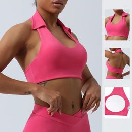 Bras Turn-down Collar Yoga Bra Halter Top Sports Running Fitness Push Up For Women Full Cup With Removable Pads