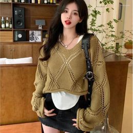 Women's Sweaters Pullovers Women Simple Fall Chic Loose Solid Hollow Out Argyle Trendy Slash Neck Casual Girls Ly Fashion Off Shoulder