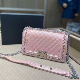 Pink Evening Bags Luxury Designer Bag Cross Body Bag Chain Shoulder Bag Leather Crossbody Bag Bling Bling Purse With Sliver Chain Small Fashion Bag Famous Brand Purse