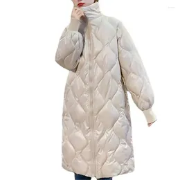 Women's Down DISCVRY 2024 Long Standing Collar Winterr Coat Cultivate Winter Korean Bright Face Over Knee Jacket Parka