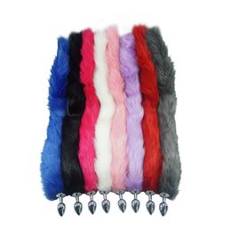 8 color for choose 78cm length long fox Tail Dia 27mm Anal Plug Metal Butt plug Role Play Flirting Fetish dog tail sex Toy 240126