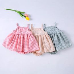 Girl Dresses 2024 Spring Summer Baby Strap Sweetheart Western Checkered Tank Top Dress Bunch Princess