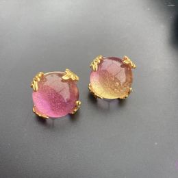 Stud Earrings Middle Vintage Pink Flowers Crystal Clear Peach Blossom Bead Jewelry For Woman Trendy