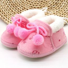 First Walkers Winter Baby Shoes For Girls 0-14M Sweet Candy Color Soft Sole Fleece Warm Infant Adorable Cotton Bow Decor