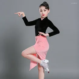 Clothing Sets Girl Long Sleeves Standard Latin Dance Dress Children Ballroom Dresses Kids Salsa Rumba Cha Samba Tango Top Skirt A13