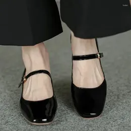 Dress Shoes Female On Sale Slingbacks Buckle Pumps High Quality Autumn Square Toe Mary Jane Shallow Chunky Heels Fashion