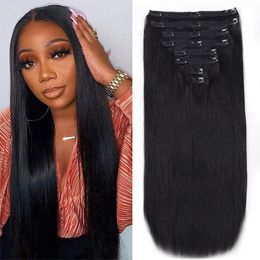 Straight Clip In Hair s Human Full Head Brazilian 8 PcsSet Natural Ins 26 Inches 120G Remy 240130