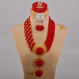 Necklace Earrings Set Red African Jewelry For Women Nigerian Wedding Beads Bridal