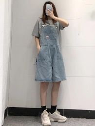 Women's Jeans Denim Overall Shorts Women Summer Loose Pockets Wide Leg Jumpsuits Casual All-matched Simple Female Suspender