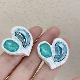 Stud Earrings Translucent Gradient Green Love Exaggerated Stitching Blue Peach Heart Earring