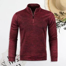 Men's Hoodies Men Sweater Stand Collar Neck Protection Long Sleeve Pullover Zipper Elastic Knitted Thin Plush Fall Winter