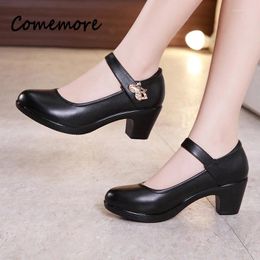 Dress Shoes Comemore Women Pumps Small Plus Size 43 Tacones Mujer Black White Elegant Middle Heel 2024 Ladies Wedding Bride High Heels