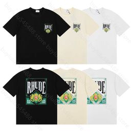 2024 New Men's and Women's Short-sleeved T-shirts High Street Brand Rhudetee Green Card Printing 230g Double Yarn Pure Cotton Casual for 4j8l