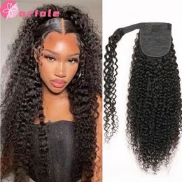 Water Wave Ponytail Human Hair Wrap Around s Remy Ponytails Clip in 28 30 Inches 240130