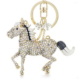 Keychains Exquisite Cute Horse Keyrings AB Crystal Simple Beads Bag Pendant For Car Women Key Chains Holder Rings K317