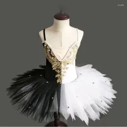 Stage Wear Professional Classical Pancake Tutu Costume Black Swan White Ballet Skirt For Girls Dance Kids Women