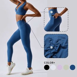Lu Align Lu Pant Yoga Sport Up WISRUNING 2-side Pockets Leggings Push for Fitness Women Sport Tights Cross High Waist Workout Sportswear for Gym LL Lemon