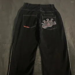 Men's Jeans JNCO Y2K Pants Harajuku Hip Hop Retro Graphic Embroidered Baggy Black Gothic High Waist Wide Leg Trousers