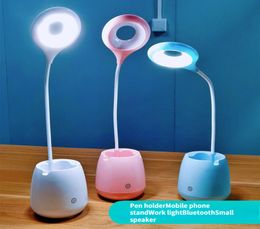 Factory Outlet New LED Multifunctional Bluetooth o Touch Desk Lamp Pen Holder Mobile Phone Stand Learning Entertainment Speaker Lamp 2pcs A Lots4244050