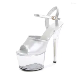 Sandals Mclubgirl 2024 Silver Women's Nightclub Super High Heels 17CM Stiletto Platform Transparent Crystal For Show Ladies LFD