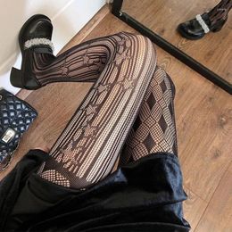 Women Socks Diamond Print Fishnet Pantyhose Lolita Lace Striped Stockings Gothic Mesh Hosiery Tights Sexy Harajuku Costume Leggings