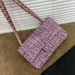 CC Bags Luxury Brand Shoulder Womens Purple Tweed Knit Classic Doule Flap Gold Metal Matelasse Chain Crossbody Pochette P