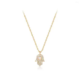 Pendants Women Bijox Fine Jewellery 14K Gold Necklace Kolye Opal Diamond Amulet Spiritual Protection Fatima Hamasa Hand Pendant