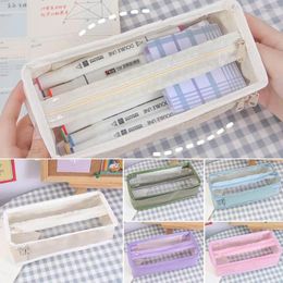 Large Capacity Square Dirt-Resistant Transparent Pen Bag Stationery Organiser Student Gift Pencil Case