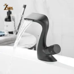 Bathroom Sink Faucets Black Waterfall Faucet Bathoom White Mixer Tap Cold And Water Deck Mounted Single Hole Basin Taps