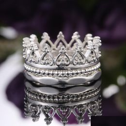Band Rings Sier Crown Ring 3 In1 Detachable Knuckle Women Fashion Jewellery Gift Will And Sandy Drop Delivery Dhl9V
