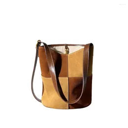 Evening Bags Brand Chequered Suede Bucket Hobo Purse For Women Designer Retro Sling Shoulder Bag Vintage Cross Body Handbag Work