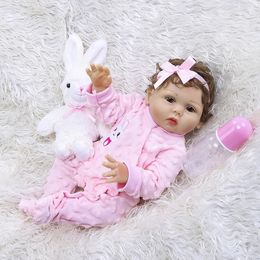 47CM Original NPK full body solicone bebe doll reborn todderl girl curly hand rooted hair high quality doll bath toy gift 240129