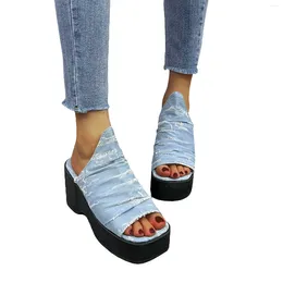 Sandals Thick Bottom Slope And Fashion Outside Wearing Open Toed Square Head Cold Drags Women's Shoes Korean Pineapple For Women