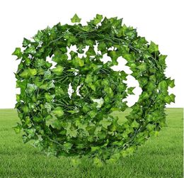 100pcs Leaf 1 piece 24M Home Decor Artificial Ivy Leaf Garland Plants Vine Fake Foliage Flowers Creeper Green Ivy Wreath5464703