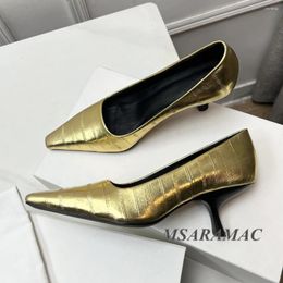 Dress Shoes Retro Gold Pattern Leather Kitten Heel Real Square Toe High Heels All-season Office Woman Work