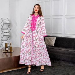 Ethnic Clothing Middle East Floral Print Abaya Moroccan Kaftan Eid Mubarak Djellaba Muslim Dress Women Islamic Jalabiya African Party Gown