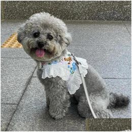 Dog Collars Leashes Cute Bear Pet Harness For Small Dogs Maltese Teddy Bichon Ins Korea Vest Leash Set With Lace Edge Accessories Drop Otxck