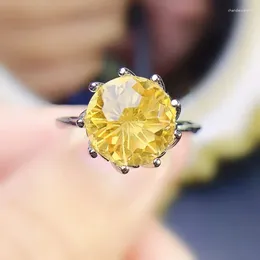 Cluster Rings Natural Real Citrine Ring Round Big Style 10 10mm 3.5ct Gemstone 925 Sterling Silver Fine Jewellery J238310