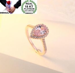 OMHXZJ Whole European Fashion Woman Girl Party Wedding Gift Water Drop Pink White Zircon 18KT Rose Gold Ring RR5981847484