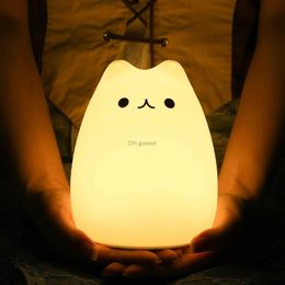 Night Lights Silicone LED Night Light For Baby Kids Children Touch Sensor Remote Cat Lamp Decoration Room Decor Holiday Toy YQ240207