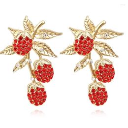 Dangle Earrings Personality Red Rhinestone Cherry Tassel For Woman Creativity Female Fruit Tree Leaf